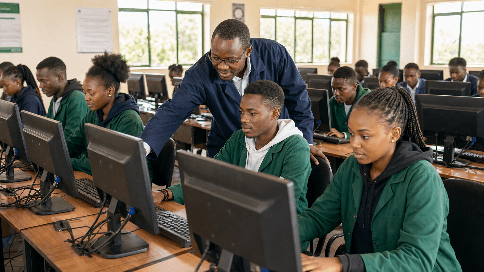 Students training in an ICT computer laboratory
